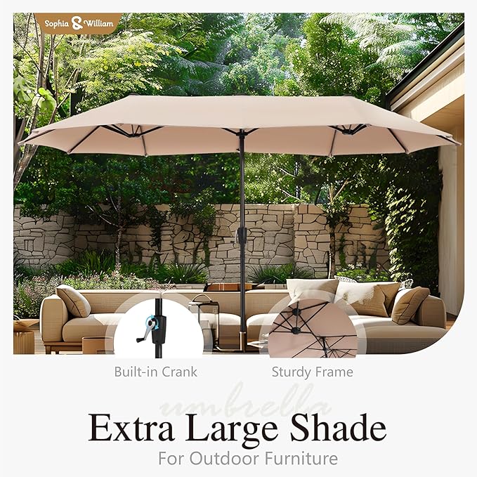 Sophia & William Patio Dining Set for 6 | 13ft Patio Umbrella Beige | 4 Fixed Chairs | 2 Swivel Patio Dining Chairs | Removable Seat Cushions | Black 59" Patio Dining Table
