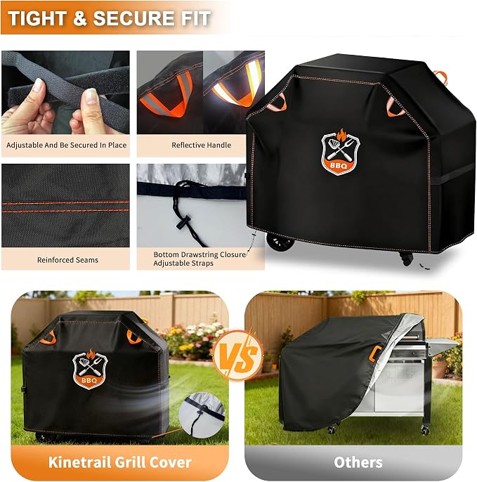 Grill Cover, Universal 52" BBQ Grill Cover for Outdoor Grill, Waterproof, Weather Resistant, Fade Resistant Gas Grill Cover with Adjustable Double Straps for Weber, Char-broil, Nexgrill, etc