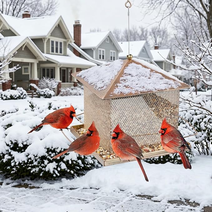 Bird Feeder, Heavy Duty Metal Bird Feeders for Outdoor Hanging, 9LB Extra Large Capacity Wild Birdfeeder for Garden Yard Outside Backyard