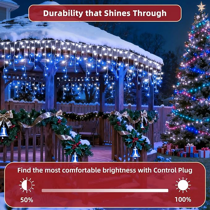 1620 LED Christmas Lights Outdoor 164 FT with 360Drops, Christmas Decorations Hanging Lights 12 Modes, Dimmable Fairy String Lights for Wedding Party Holiday Winter Wonderland Decor Blue & White
