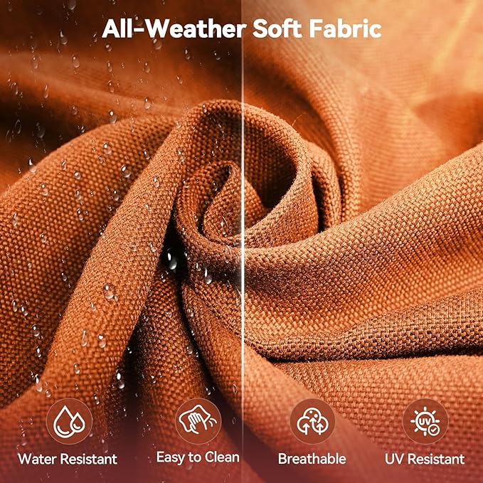 Luxury 6" Outdoor Cushions for Patio Furniture, 24x24x6" Thick Seat Cushion Set of 3, Fade Resistant Couch Chair Replacement Cushions High Density Deep Wicker Chair Cushion w/ Removable Cover, Orange