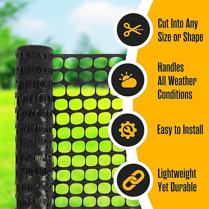 Houseables Fencing, Temporary Fence, Snow Fence, 4x100' Feet, 10.55 lb/roll, Black Plastic Fencing, Deer Netting, Plastic Mesh Roll, Safety Netting, Construction, Yard, Garden, Chicken, Dogs, Backyard