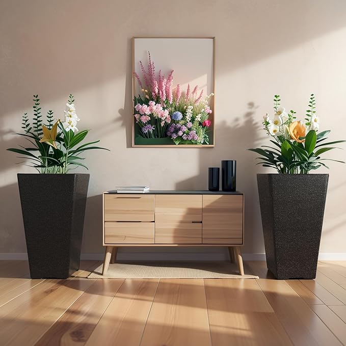 Kante 28 Inch Tall Planter Set of 2, Large Taper Planter for Outdoor Indoor Garden Patio Front Door (Black)