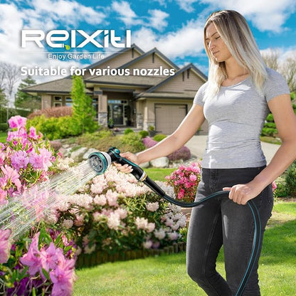Non-Expanding Garden Hose 100ft – Flexible, Burst-Resistant, Anti-Kink, 10-Function Spray Nozzle, Lightweight & Durable for Outdoor Use(Blue or Green)