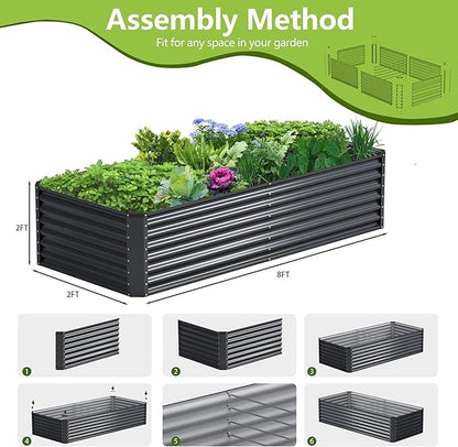 8x2x2FT Galvanized Raised Garden Bed,Galvanized Planter Boxes Outdoor, Large Metal Raised Garden Beds for Vegetables-Grey