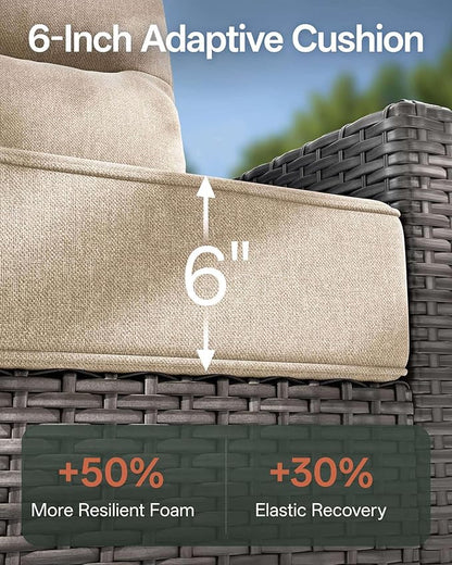 Luxury 5-Piece Patio Furniture Set with 6-Inch Thick Cushions, Outdoor Swivel Rocker Chairs and Table, Wicker Conversation Set for Porch, Deck, Balcony, Yard in Beige