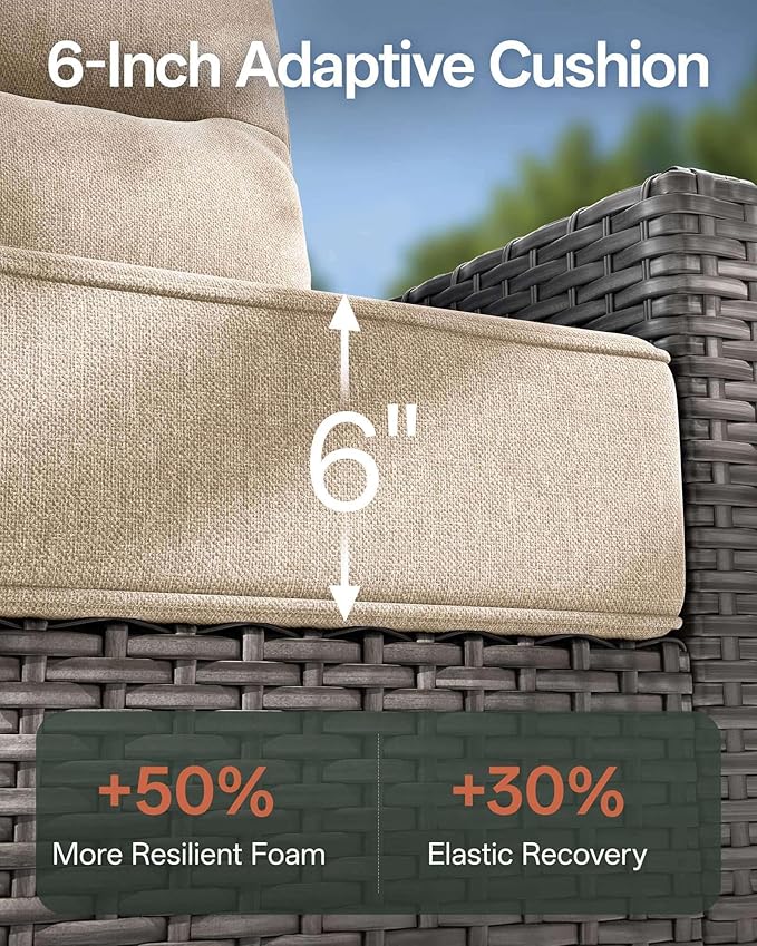 Luxury 10-Piece Patio Furniture Set with 6-Inch Thick Cushions, Outdoor Couch and Swivel Rocker Chairs, Wicker Conversation Set for Porch, Deck, Yard, Pool in Beige