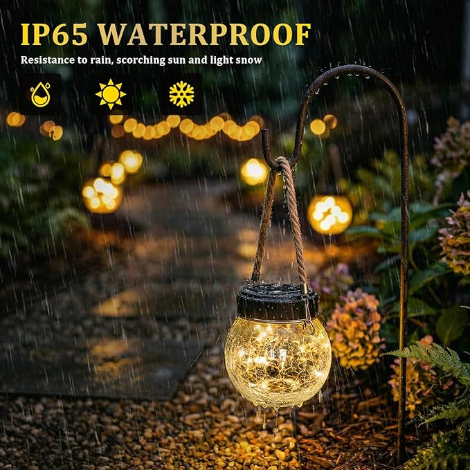 ROSHWEY 6 Pack M Size Solar Lantern Gifts for Women - Outdoor Solar Lanterns Waterproof with 15 LED Hanging Garden Patio Backyard Decor Lights for Halloween Christmas Easter Gift