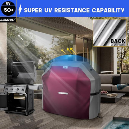 LIBZAKI Grill Cover 420D Waterproof, Weather Resistant, Rip-Proof, Anti-UV, Fade Resistant,Gas Grill Cover for Weber,Char Broil,Nexgrill Grills, etc.60 inches-Fuchsia/Gray