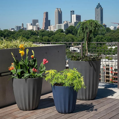 Crescent Garden Pleat Modern Decorative Planter, Indoor/Outdoor Pot, Resin Plant Pot with Drain Hole - 19" W x 19" H (Olive)