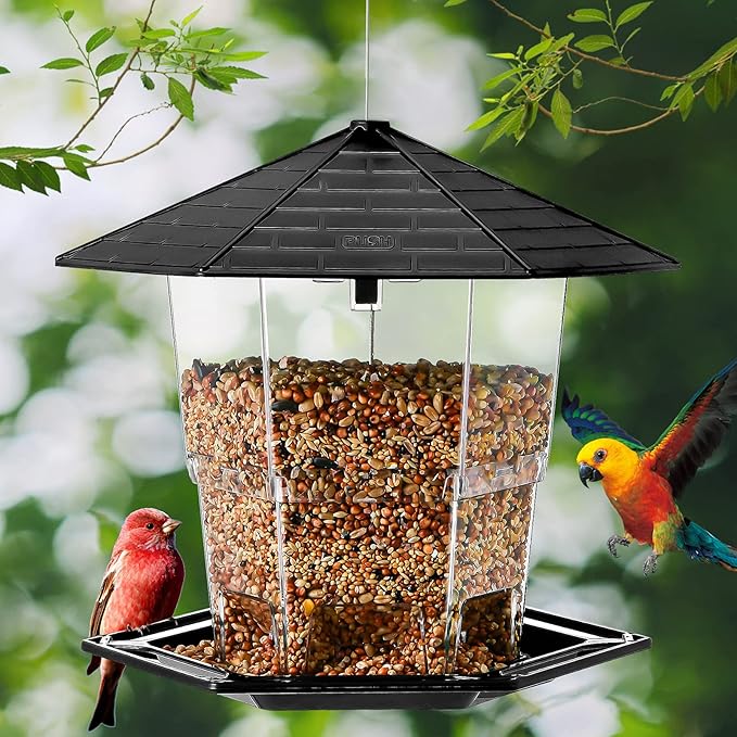 Jealoeur Bird Feeders for Outdoors Hanging Bird Feeder Wild Birds Seed, Black 2 Pack
