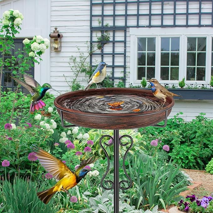 Metal Bird Bath for Outside,Upgraded 5 Pronged Base Birdbath & Feeder Bowl,Vintage Freestanding Birdfeeder for Garden Patio Yard Lawn Decor (Vintage Bronze)