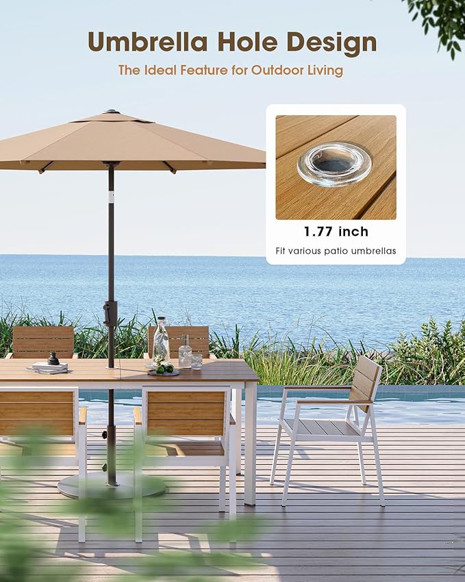 Outdoor Patio Dining Chairs Set of 2, Aluminum & HDPE All-Weather for Deck, Lawn, Backyard, Pool and Indoor Use (White & Teak)