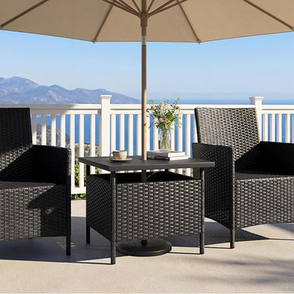 Giantex Umbrella Table, Outdoor Side Table with 2" Umbrella Hole, Rattan Umbrella Stand Holder, Heavy Duty Metal Frame, Patio Bistro Table for Deck Garden Poolside, Black (HDPE Tabletop)