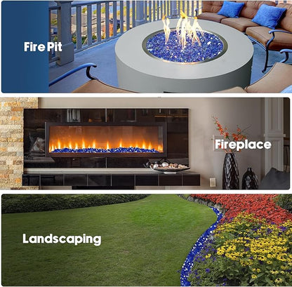 Skyflame 15LB Fire Glass for Propane Fire Pit, 1/2 Inch Cobalt Blue Reflective Glass Rocks, Fireplace Fire Table Decorative
