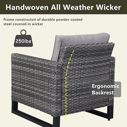 Rilyson Wicker Outdoor Patio Furniture Set - 5 Piece Patio Conversation Set with 2 Wicker Armrest Chairs,2 Rattan Ottoman and 1 Couch for Outside Porch Deck Backyard Garden(Mixed Grey/Grey)