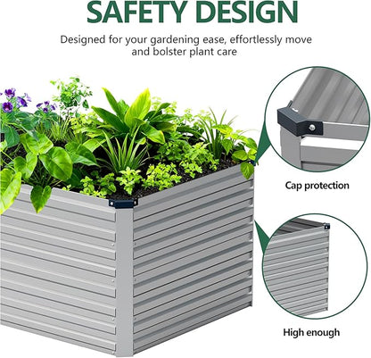 Vengarus 4x2x2FT Galvanized Raised Garden Bed Kit, Deep Root Planter Box Outdoor Large Planter Raised Beds for Planting Flowers,Vegetables and Herbs-Silver