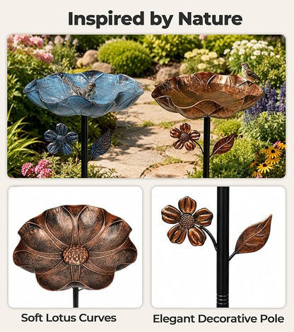 2PCS Metal Bird Bath for Outside, 11” Dia Freestanding Bird Bath Bowl, Upgraded 5 Pronged Base Birdbaths for Outdoors, Standing Bird Feeder Garden Patio Yard Lawn Decor