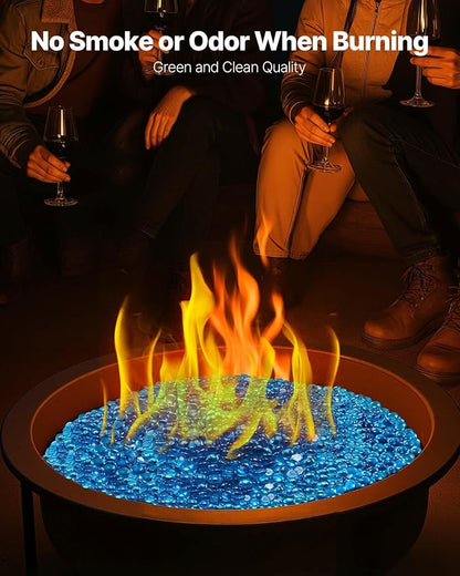 VEVOR Fire Glass, 10 lbs / 4.5 kg High-Temperature Resistant Fireplace Rocks, 3/4-Inch / 19.05 mm Reflective Firepit Glass Beads, High Luster Stone Landscaping for Fire Pit Table, Caribbean Blue