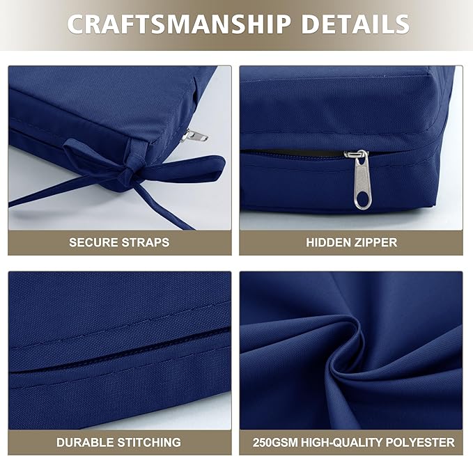 24x24 Inch Outdoor Cushions for Patio Furniture, Waterproof Outdoor Chair Cushions w/ Fade-Resistant, Removable & Machine-Washable Cover, Deep Seat Sofa/Couch Pad Replacement – Set of 1/2/4, Navy Blue