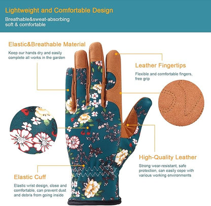 Bamllum Leather Gardening Gloves for Women - Working Gloves for Weeding, Digging, Planting, Raking and Pruning