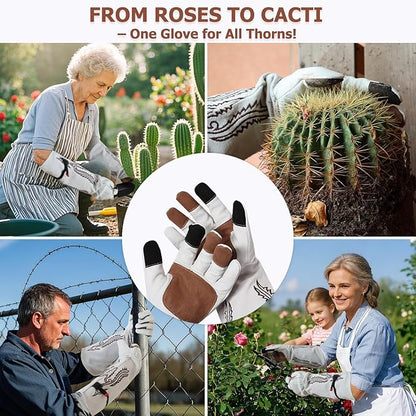 Long Gardening Gloves Thorn Proof for Rose Cactus, Heavy Duty Leather Garden Gloves for Women & Men