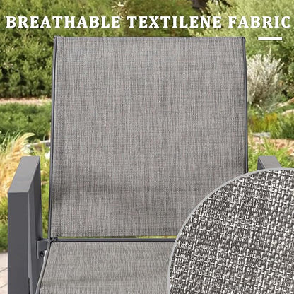 Outdoor Bar Stools Set of 6, 44'' Patio Bar Chairs with Textile High Back, Bar Height Chairs with Straight Armrest and Footrest, Grey