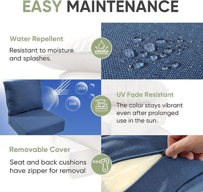 Outdoor Furniture Cushions, 6 inch Thick Seat Cushions for Outdoor Furniture, Waterproof 22x24 Patio Replacement Chairs/Couch Cushion, Include 3 Back & 3 Seat Cushion, Thick/Blue