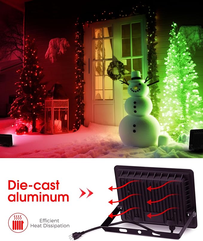 L LOHAS LED Red Christmas Flood Light Outdoor, 𝑫𝒖𝒔𝒌 𝒕𝒐 𝑫𝒂𝒘𝒏 50W Plug in Flood Light, IP66 Waterproof Christmas Decorations, 2300lm Christmas Lights for Yard, Garage, Party, UL Listed, 2 Pack