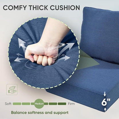 Outdoor Furniture Cushions, 6 inch Thick Seat Cushions for Outdoor Furniture, Waterproof 22x24 Patio Replacement Chairs/Couch Cushion, Include 3 Back & 3 Seat Cushion, Thick/Blue