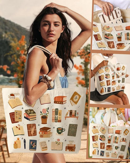 Miss Adola Large Tote Bag for Women - Canvas Tote Bag with Zipper Aesthetic Reusable Shoulder Bag for Gym, Travel, Work