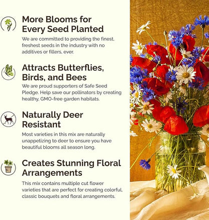 Eden Brothers Maryland Wildflower Mixed Seeds for Planting, 1 oz, 30,000+ Seeds with Shasta Daisy, Cornflower | Attracts Pollinators, Plant in Spring or Fall, Zones