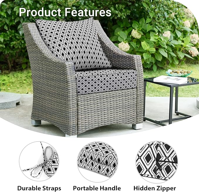 Outdoor Cushions for Patio Furniture,Outdoor Seat Cushion Set 24 x 24 x 4 Inch,Waterproof & Fade Resistant Outdoor Chair Cushions, Patio Chair Cushion, Black Geometry