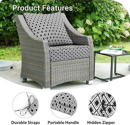 Outdoor Cushions for Patio Furniture,Outdoor Seat Cushion Set 24 x 24 x 5.75 Inch,Waterproof & Fade Resistant Outdoor Chair Cushions,Patio Chair Cushion, Black Geometry