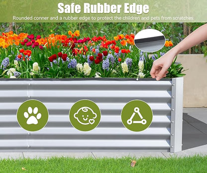Domi Galvanized Raised Garden Bed, Outdoor Planter Garden Boxes Large Metal Planter Box for Gardening Vegetables Fruits Flowers, Silvery (6x3x1.5ft)