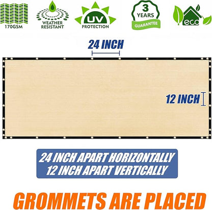 Amgo Custom Made 3' x 2' Beige Balcony Privacy Screen, Apartment Porch Railing Patio Fence Windscreen Fabric Cloth, Heavy Duty, Commercial and Residential, 90% Blockage (We Customize)