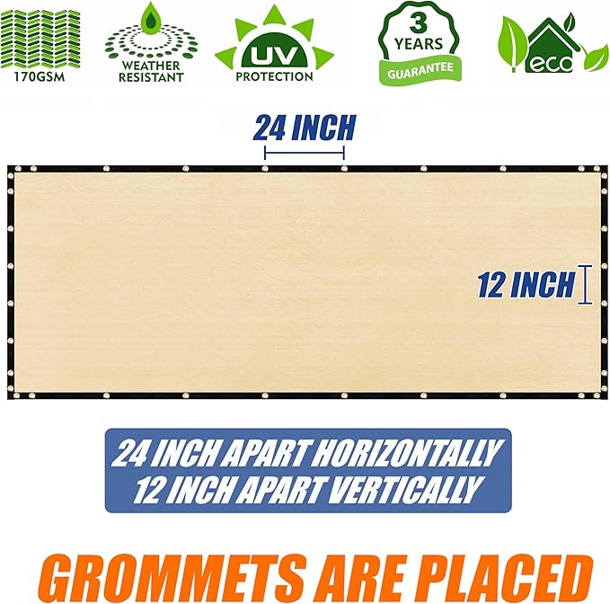 Amgo Custom Made 3' x 83' Beige Balcony Privacy Screen, Apartment Porch Railing Patio Fence Windscreen Fabric Cloth, Heavy Duty, Commercial and Residential, 90% Blockage (We Customize)