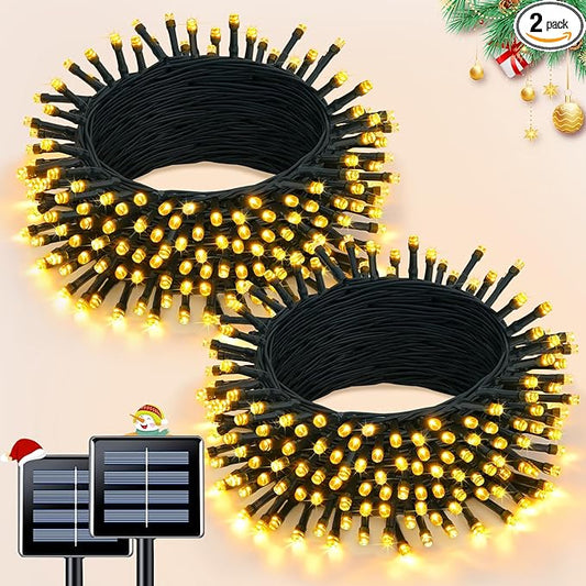JMEXSUSS 2 Pack Solar Christmas Lights Outdoor Waterproof, Total 66 FT 200 LED Solar String Lights Outdoor, Twinkle Light for Christmas Tree Outside Garden Yard Xmas Decor(Warm White)