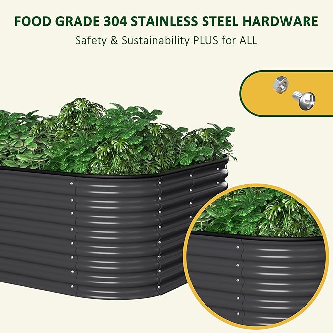 MUPATER 24''H Raised Garden Bed, 8x4FT Galvanized Raised Garden Bed W/ 3 Aluminum Support Rods, Mutli in 1 Modular Raised Planter Box Outdoor for Vegetables, Plants, Grey