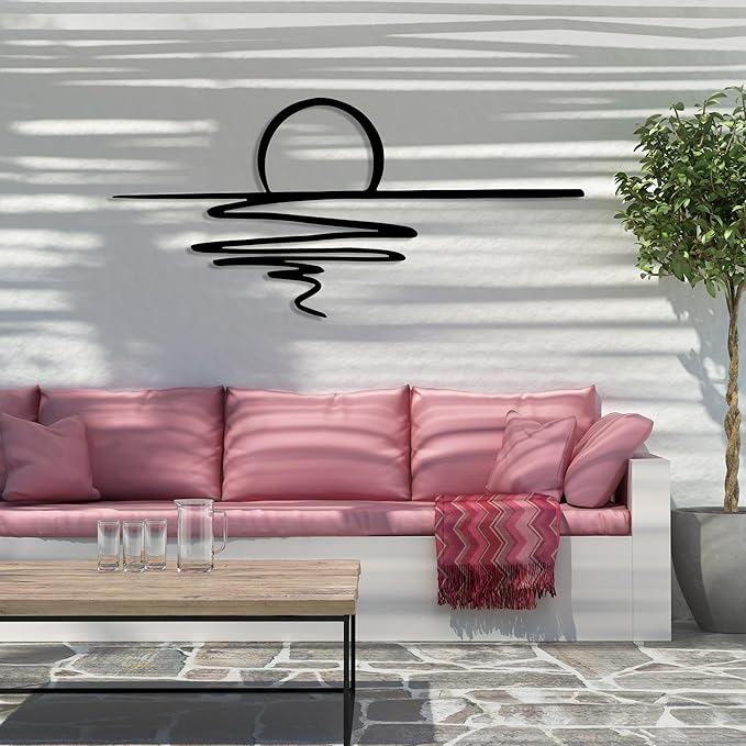 Sunrise Metal Wall Art, Sunset Metal Wall Decor for Living Room, Sunshine Line Art Home Decor Outdoor Indoor, Sun Design Modern Artwork for Walls, Abstract Sunset Wall Decor, Housewarming Gifts