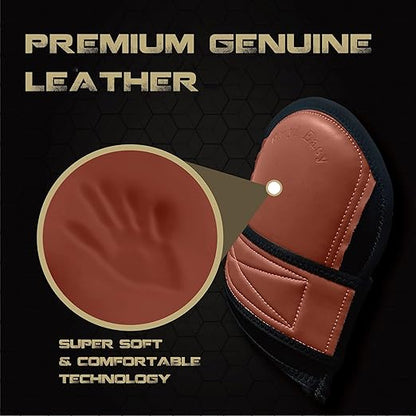 Super Soft Genuine Leather Knee Pads for Work with Wide Single Non-Slip Strap, Shorts Available, Replaceable Inner Cushion Knee Pads for Construction, Garden, Clean, Floor and Garage – Dark Beige