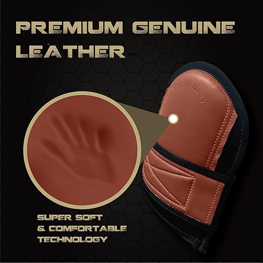 Super Soft Genuine Leather Knee Pads for Work with Wide Single Non-Slip Strap, Shorts Available, Replaceable Inner Cushion Knee Pads for Construction, Garden, Clean, Floor and Garage – Dark Beige