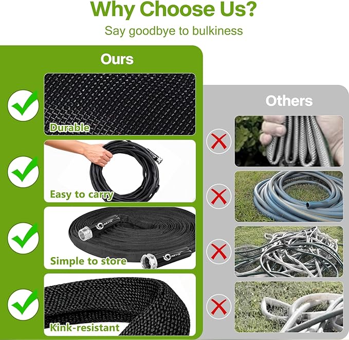 Garden Hose 100 ft x 5/8 in, Ultra-Light, All-Weather Water Hose, Leak-Free Connections,High Pressure Abrasion-Resistant Eco-Friendly, Black