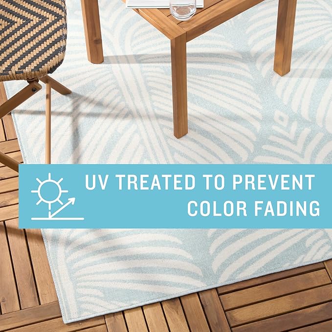Tommy Bahama Lanai Palm Leaves Indoor Outdoor Area Rug, Leaf Tropical Design, UV Fade Resistant, Blue/Ivory, 5'2"x7'2"