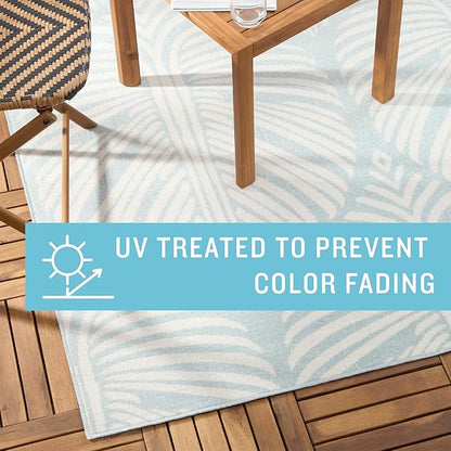 Tommy Bahama Lanai Palm Leaves Indoor Outdoor Area Rug, Leaf Tropical Design, UV Fade Resistant, Blue/Ivory, 5'2"x7'2"