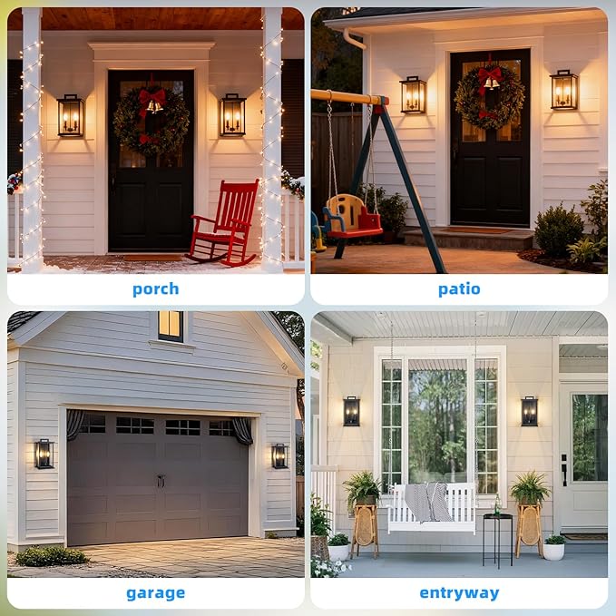 Dusk to Dawn Modern Outdoor Wall Lights,Medium Modern Outdoor Lanterns for Patio,Front Door,Garage,Waterproof Porch Light Fixture,Black Exterior Wall Sconce Light Fixtures E12 Base,1 Pack