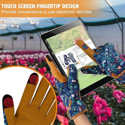 MERTURN Leather Gardening Gloves for Women Garden Gloves Thorn Proof Touch Screen Design Heavy Duty Yard Working Gloves for Planting, Digging Women Gardening Gift, M