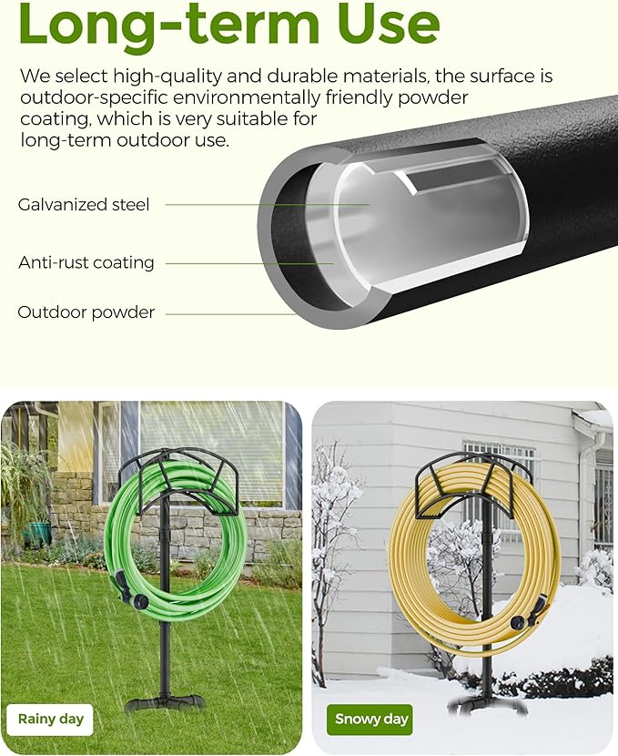 Freestanding Garden Water Hose Storage Holder Stand for Outside, 160-Ft Hose Heavy Duty Metal Hanger Reel Organizer Outdoor Yard Lawn, Standing Keeper Rack with Ground Stake, Black GHH01BK01