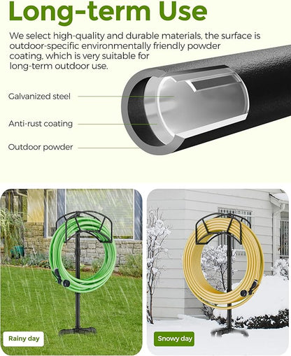 Freestanding Garden Water Hose Storage Holder Stand for Outside, 160-Ft Hose Heavy Duty Metal Hanger Reel Organizer Outdoor Yard Lawn, Standing Keeper Rack with Ground Stake, Black GHH01BK01