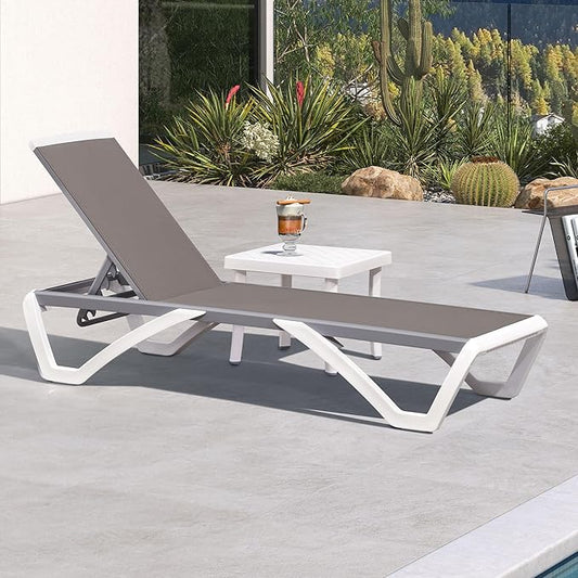 PURPLE LEAF Patio Chaise Lounge Chair Set Outside Aluminum Plastic Stackable Tanning Chairs with Side Table for Pool Sunbathing Beach Deck Outdoor Lounger, Taupe